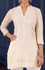 Ishq Mul Cotton Beige chikankari Top Gharana