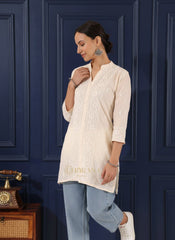 Ishq Mul Cotton Beige chikankari Top Gharana