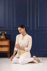 Ishq Mul Cotton Beige chikankari Top Gharana