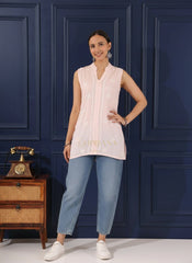 Heer Modal Baby Pink chikankari Top Gharana
