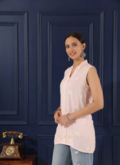 Heer Modal Baby Pink chikankari Top Gharana