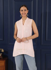 Heer Modal Baby Pink chikankari Top Gharana