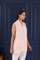 Heer Modal Baby Pink chikankari Top Gharana