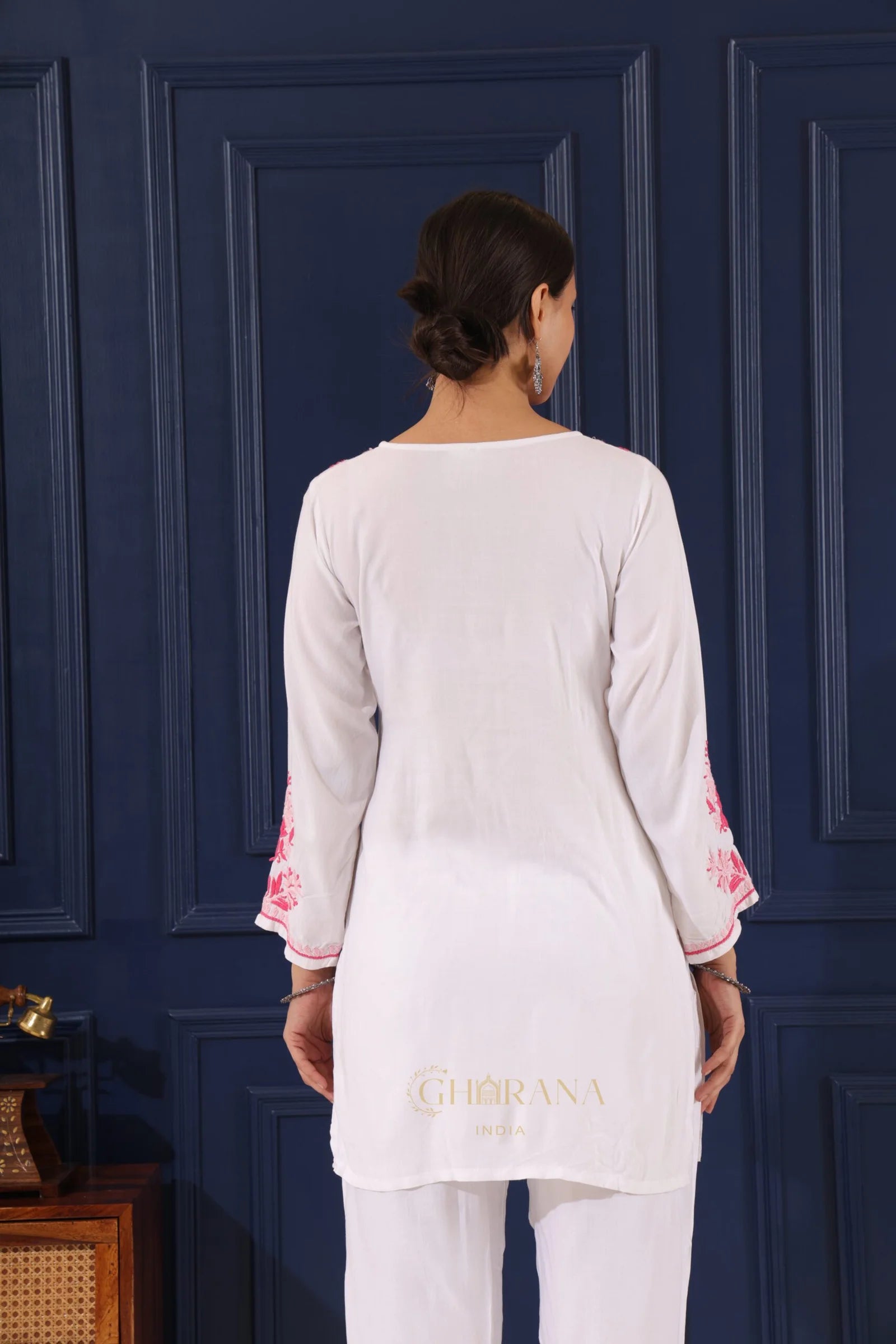 Heer Half Modal White Short Chikankari Kurta Gharana