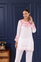 Heer Half Modal White Short Chikankari Kurta Gharana