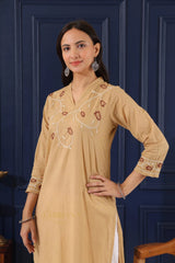 Heer Mul Cotton Beige chikankari Kurta Gharana