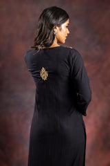 Ishq Rayon Black Chikankari kurta Gharana