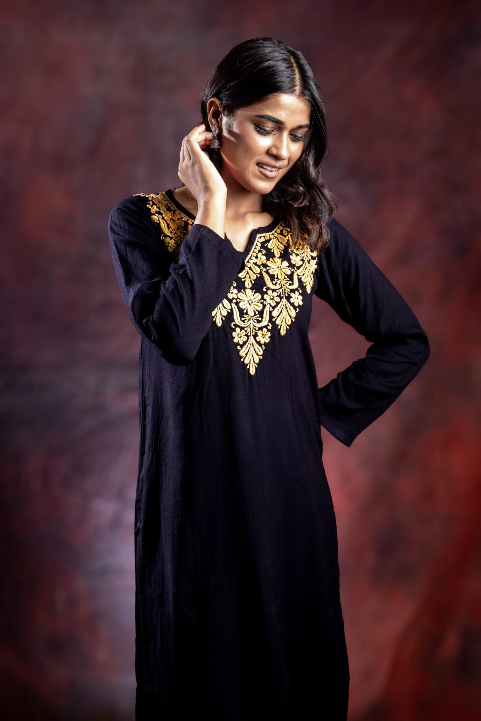 Ishq Rayon Black Chikankari kurta Gharana