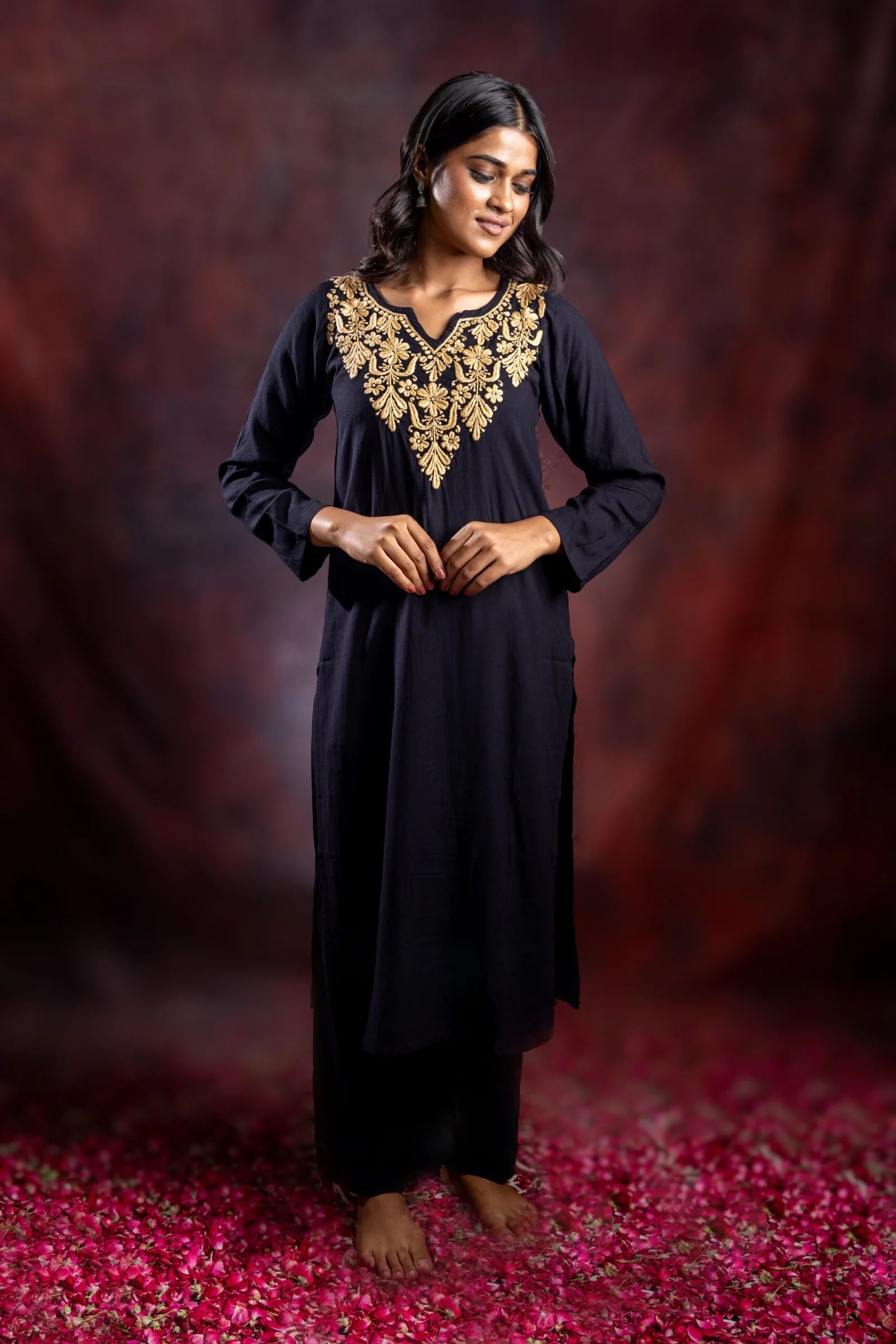 Ishq Rayon Black Chikankari kurta Gharana