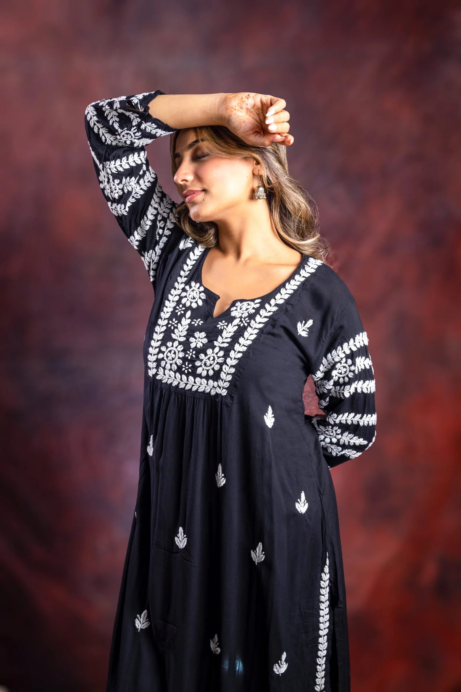 Ishq Modal Black chikankari Kurta with bangle work Gharana