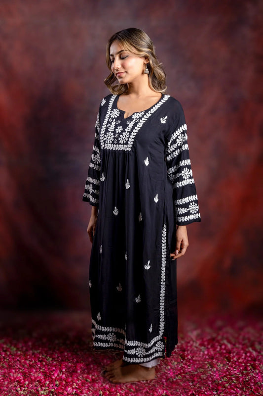 Ishq Modal Black chikankari Kurta with bangle work Gharana