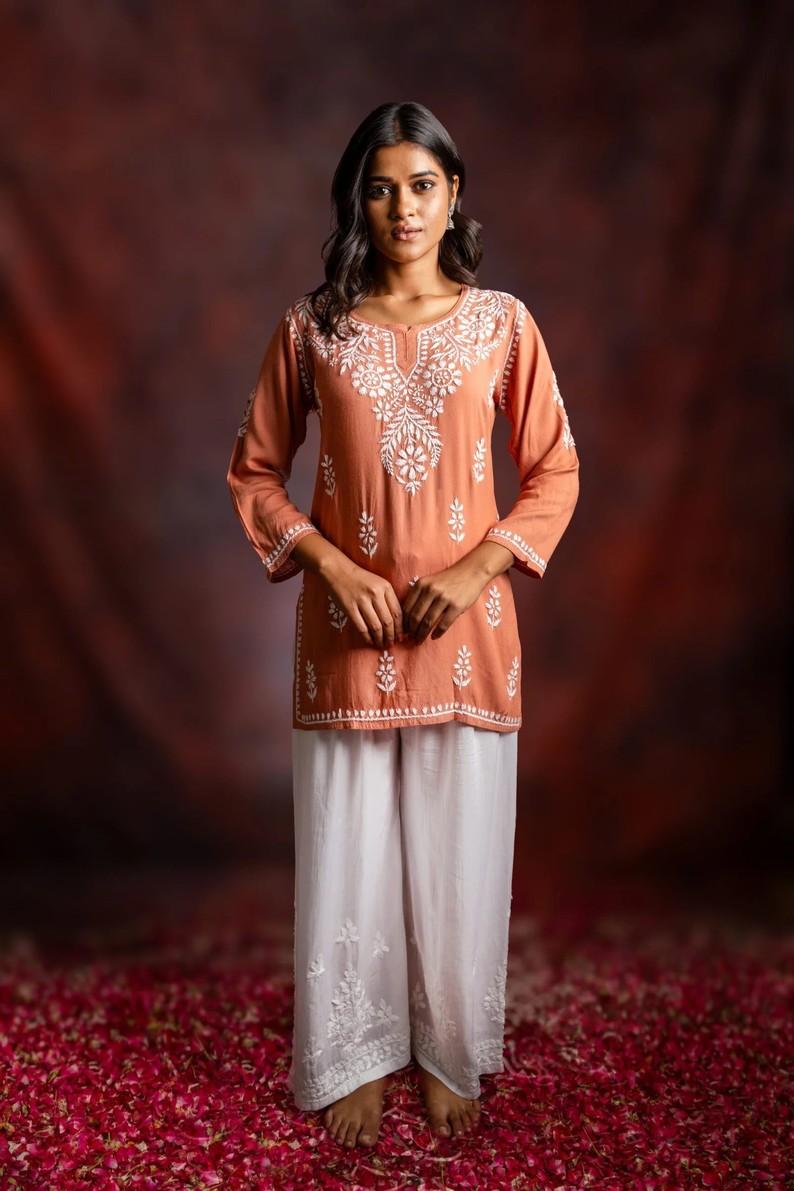 Ishq Modal Brown chikankari Top Gharana