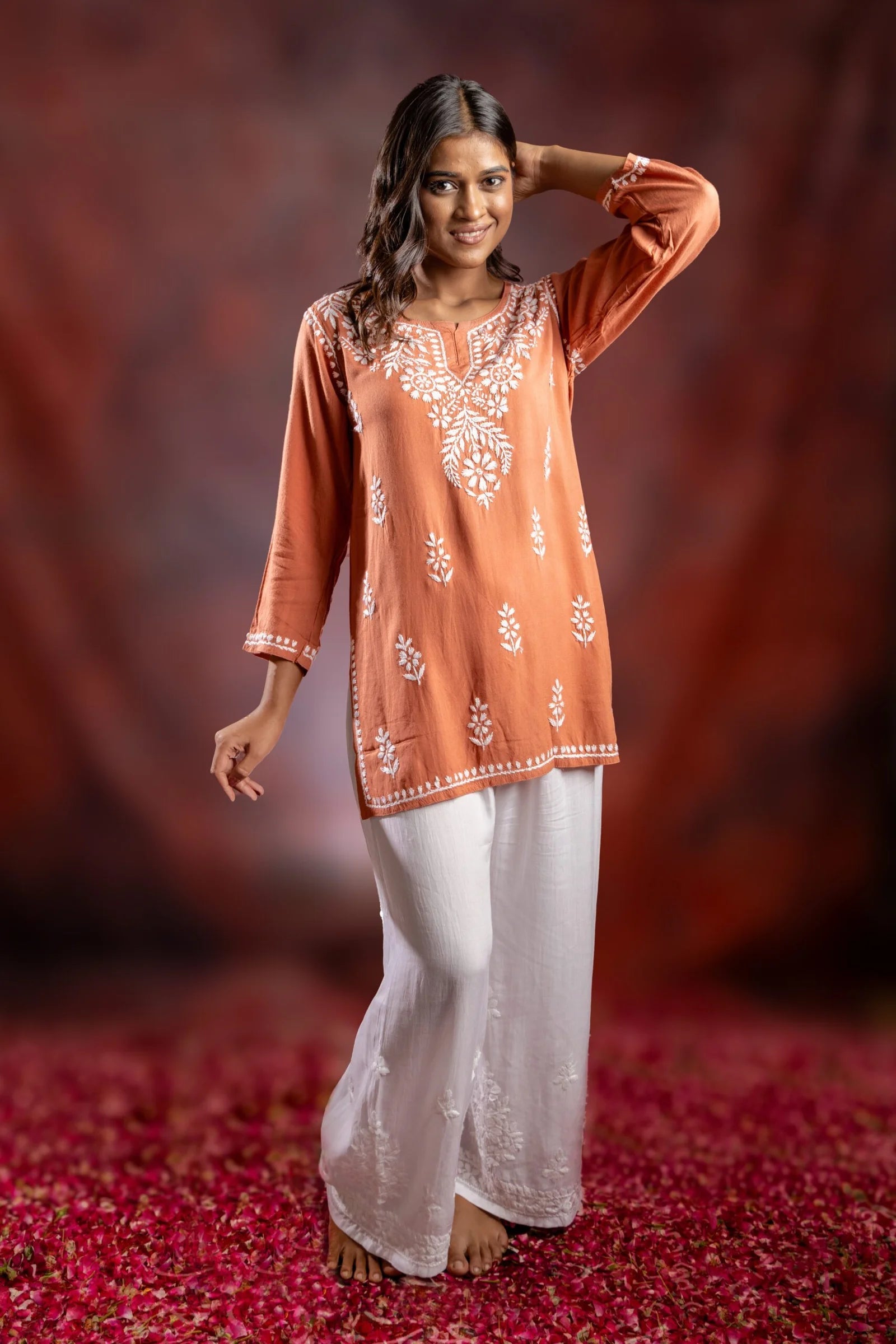 Ishq Modal Brown chikankari Top Gharana