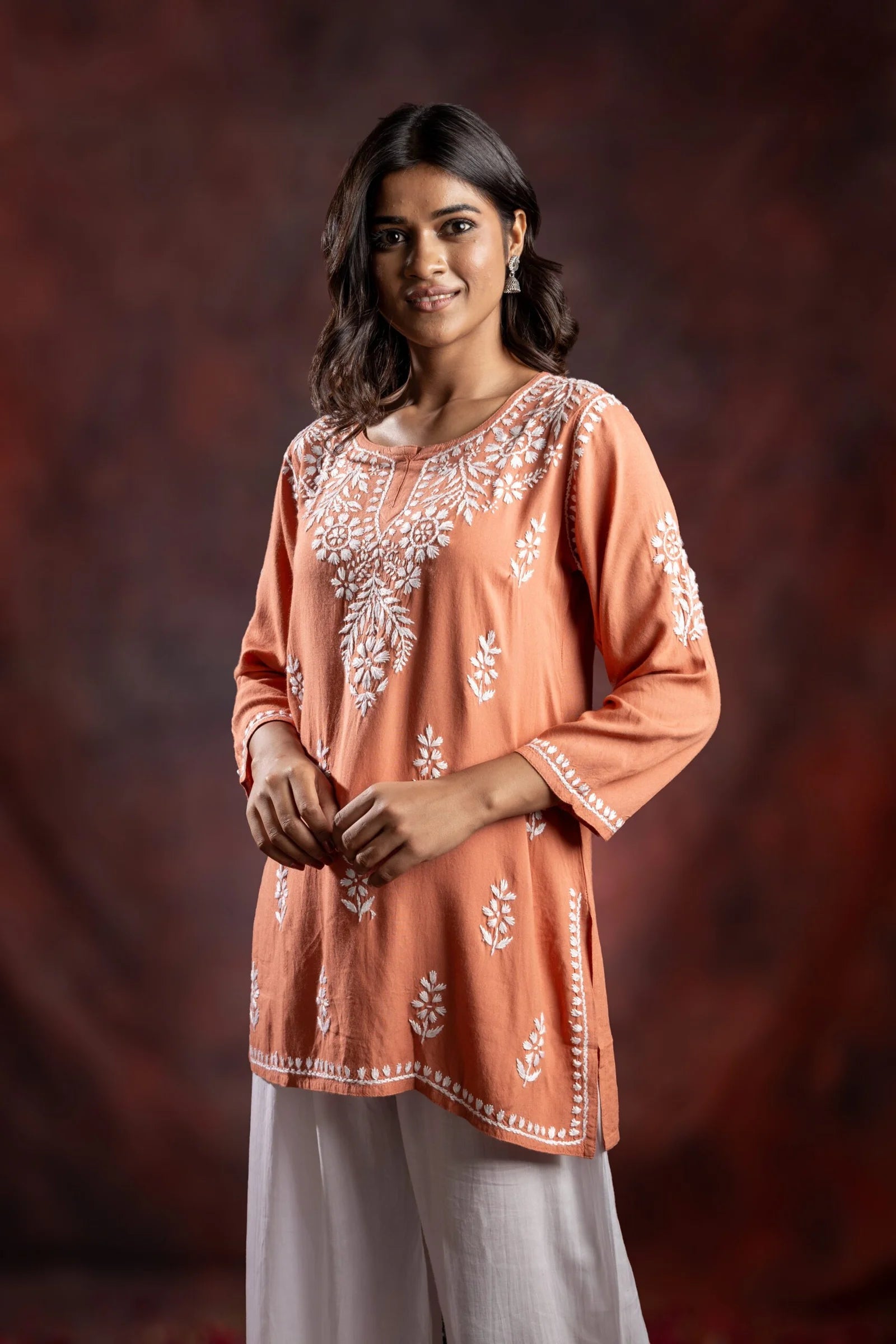 Ishq Modal Brown chikankari Top Gharana