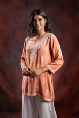 Ishq Modal Brown chikankari Top Gharana