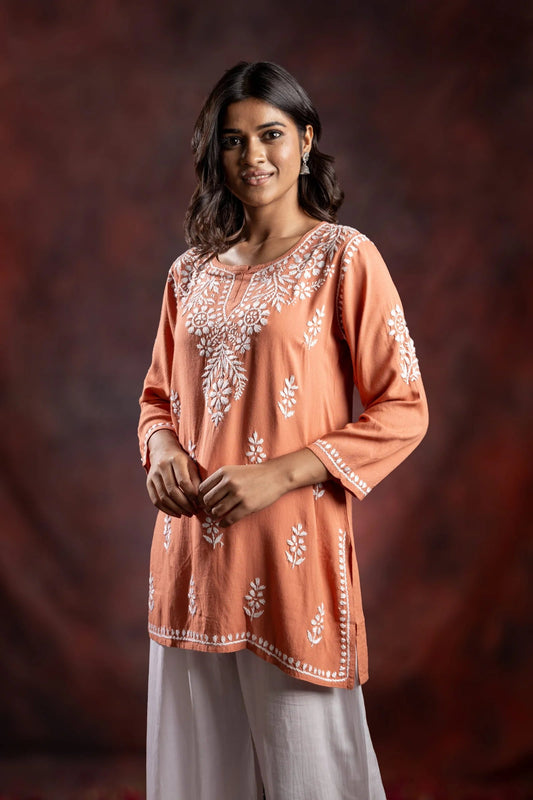 Ishq Modal Brown chikankari Top Gharana