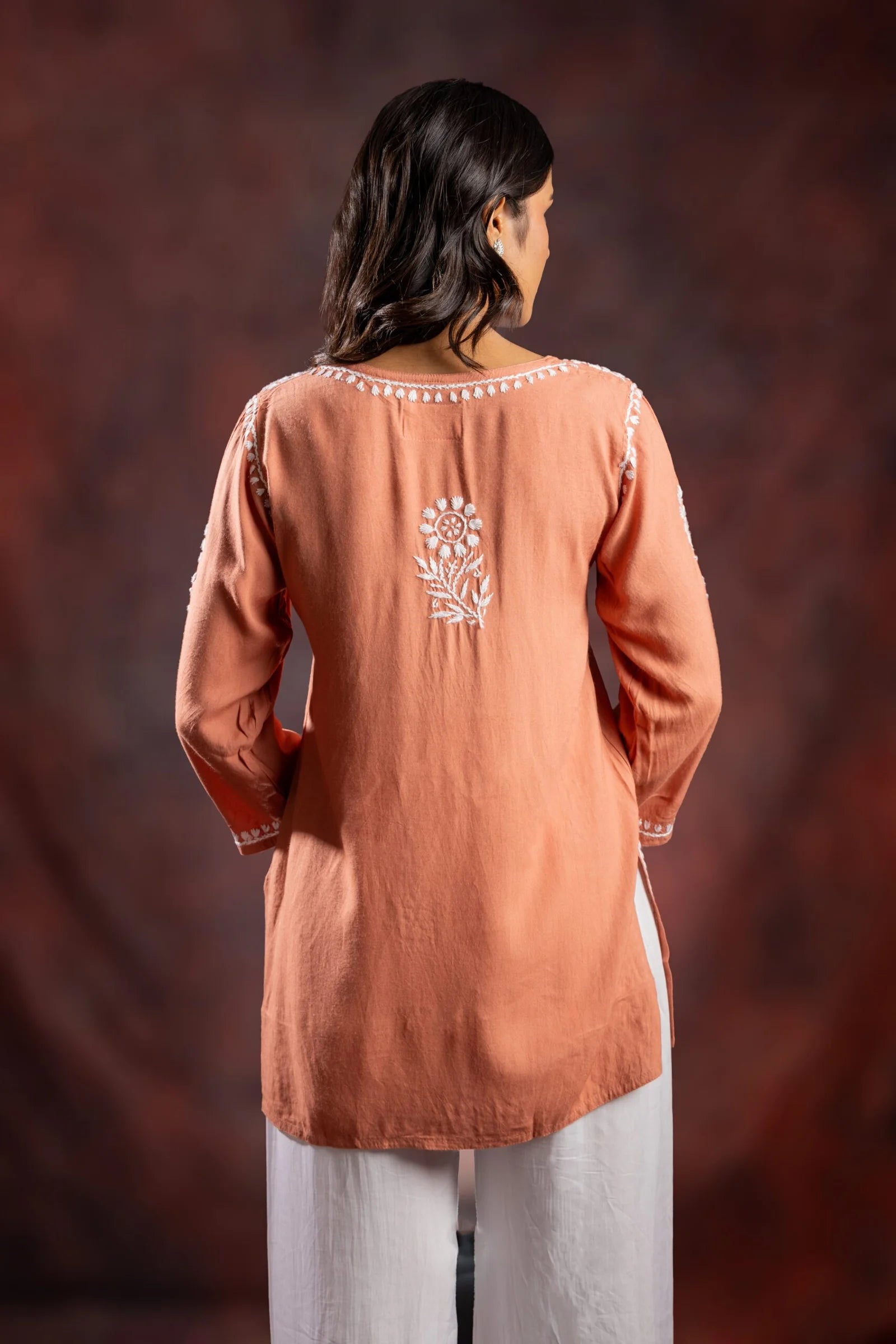 Ishq Modal Brown chikankari Top Gharana