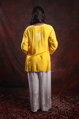 Ishq Modal Yellow chikankari Top Gharana