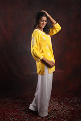 Ishq Modal Yellow chikankari Top Gharana