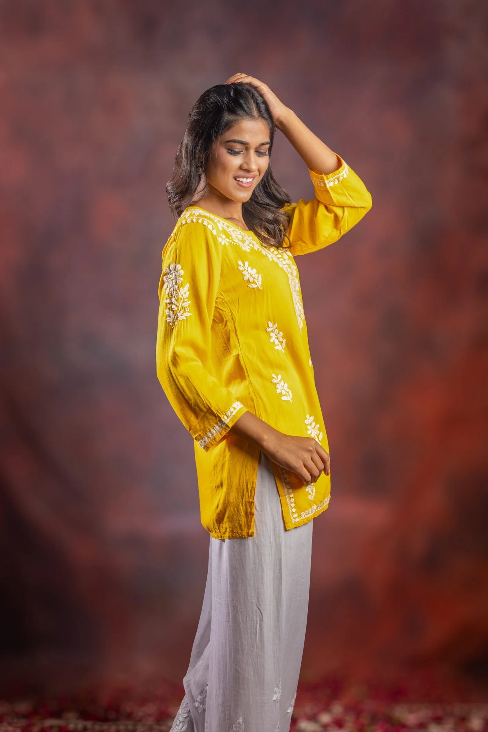 Ishq Modal Yellow chikankari Top Gharana