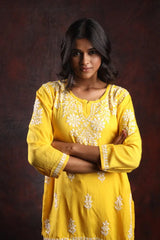 Ishq Modal Yellow chikankari Top Gharana