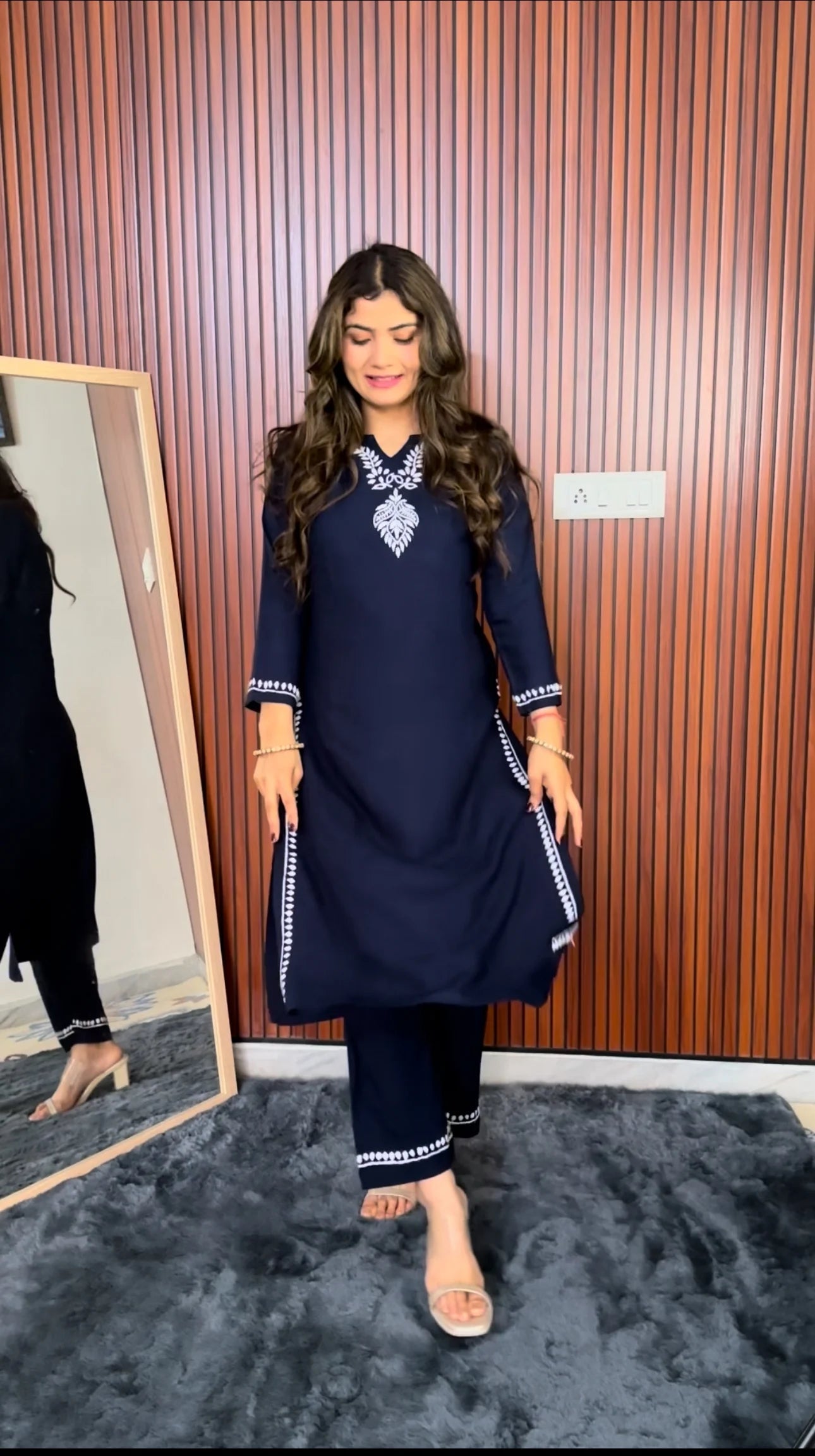 Heer Rayon 2 PC Navy Blue chikankari kurta set Gharana