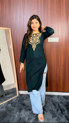 Heer Rayon Bottle Green Chikankari kurta Gharana