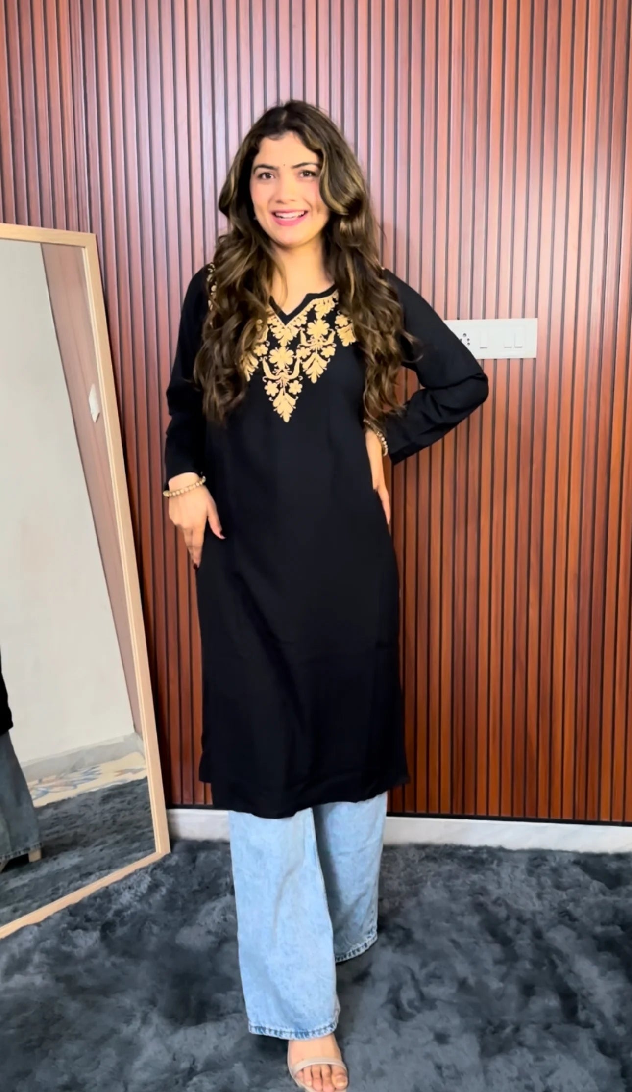 Ishq Rayon Black Chikankari kurta Gharana