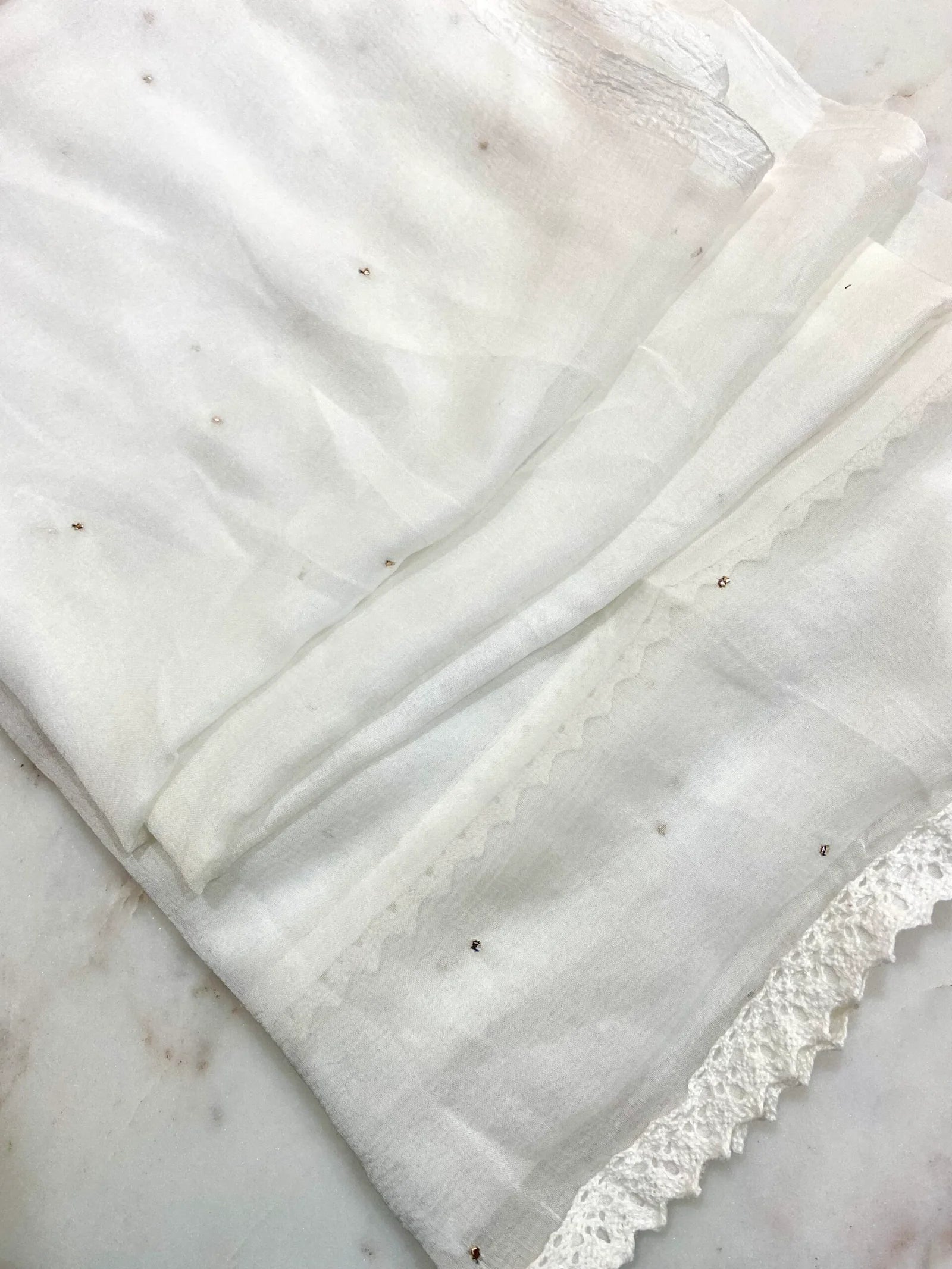 Chiffon Dupatta with Mukaish – White Gharana