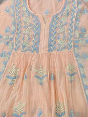 Premium Mulchanderi Chikankari Semi Stitched 2 piece Tunic and Dupatta set – Peach Gharana
