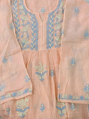 Premium Mulchanderi Chikankari Semi Stitched 2 piece Tunic and Dupatta set – Peach Gharana