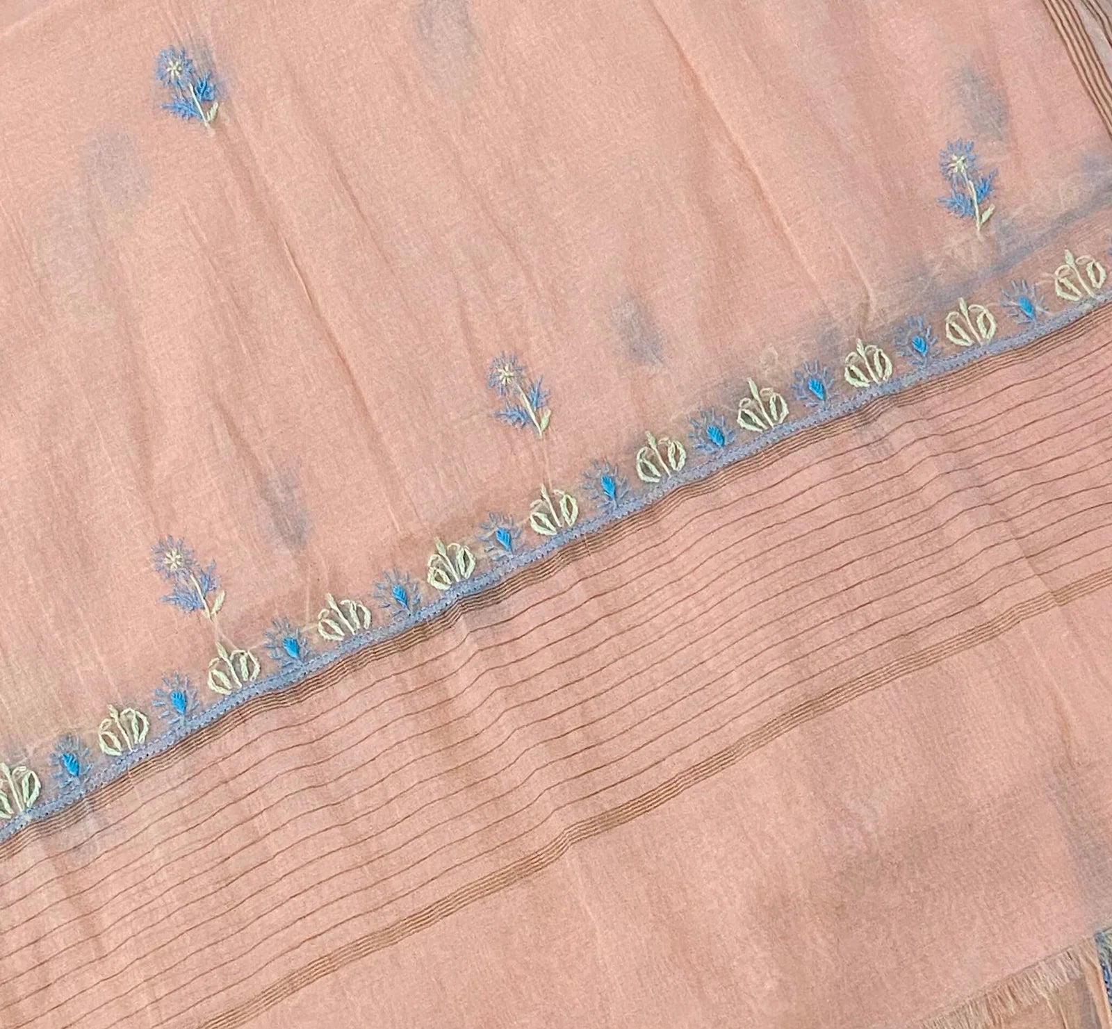 Premium Mulchanderi Chikankari Semi Stitched 2 piece Tunic and Dupatta set – Peach Gharana