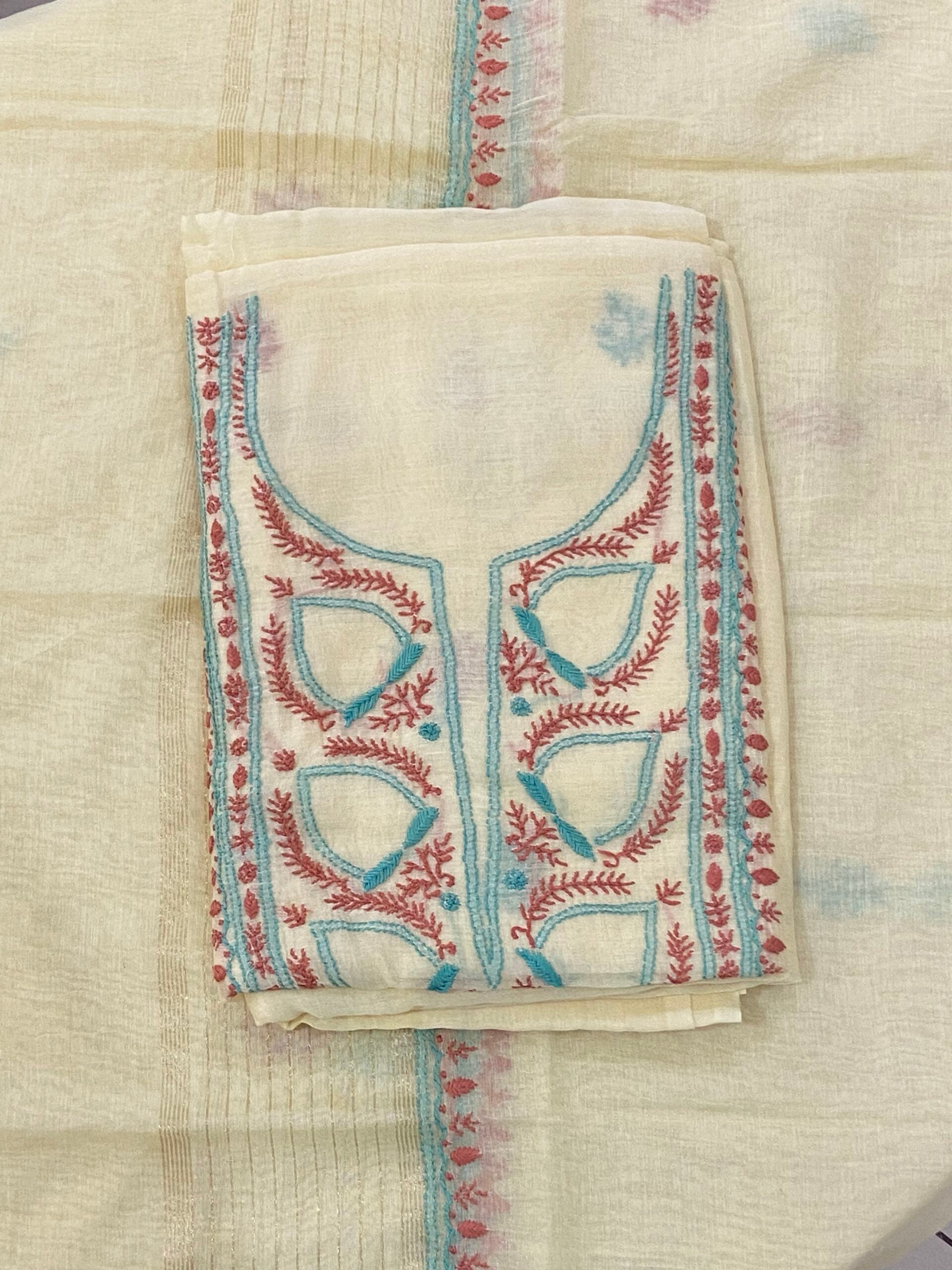 Premium Mul Chanderi 2 piece Chikankari Unstitched 2 piece Kurta and Dupatta set – Pastel Yellow Gharana