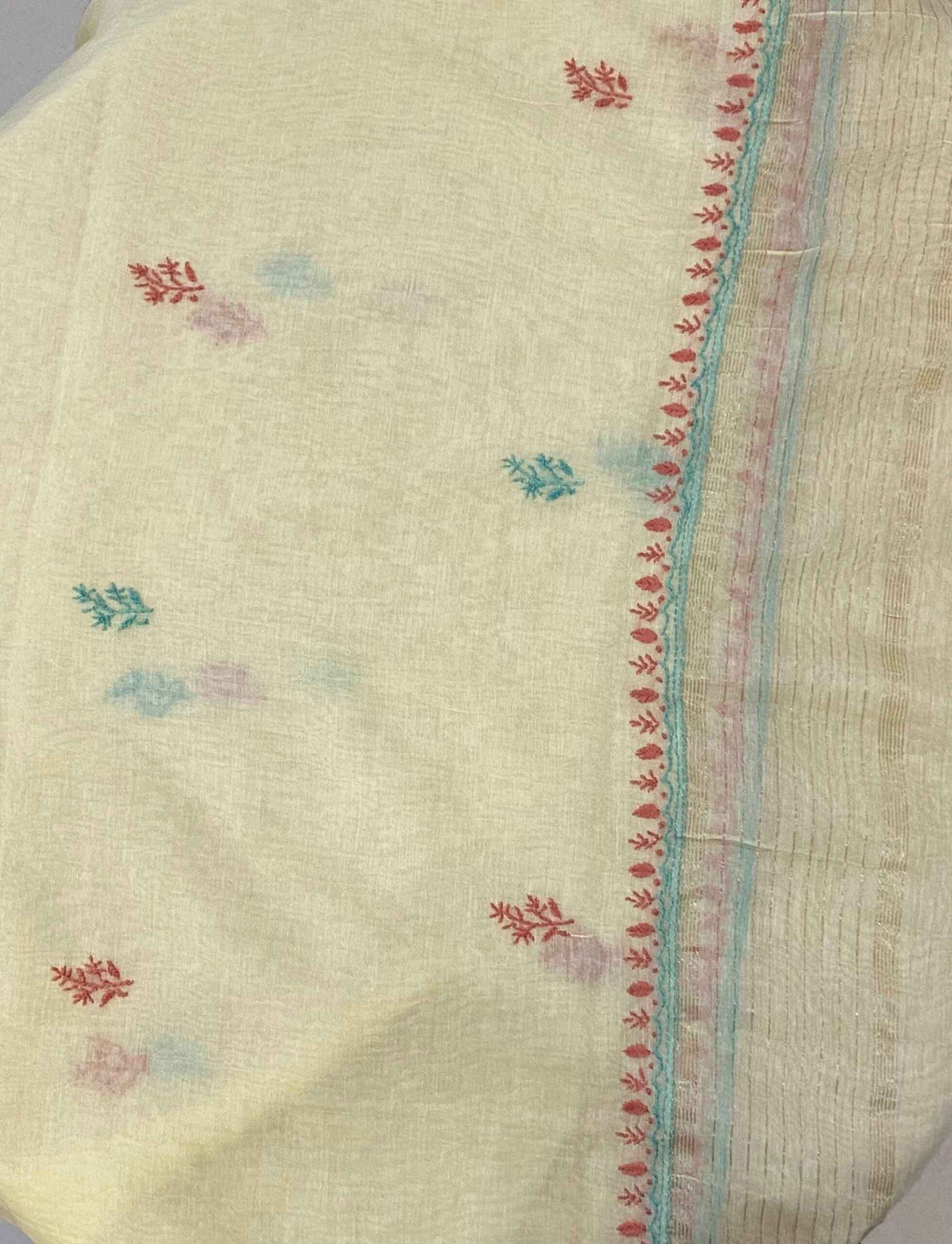 Premium Mul Chanderi 2 piece Chikankari Unstitched 2 piece Kurta and Dupatta set – Pastel Yellow Gharana