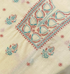 Premium Mul Chanderi 2 piece Chikankari Unstitched 2 piece Kurta and Dupatta set – Pastel Yellow Gharana