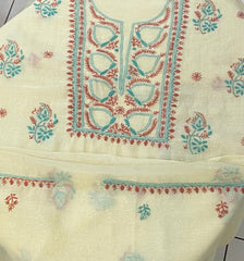 Premium Mul Chanderi 2 piece Chikankari Unstitched 2 piece Kurta and Dupatta set – Pastel Yellow Gharana