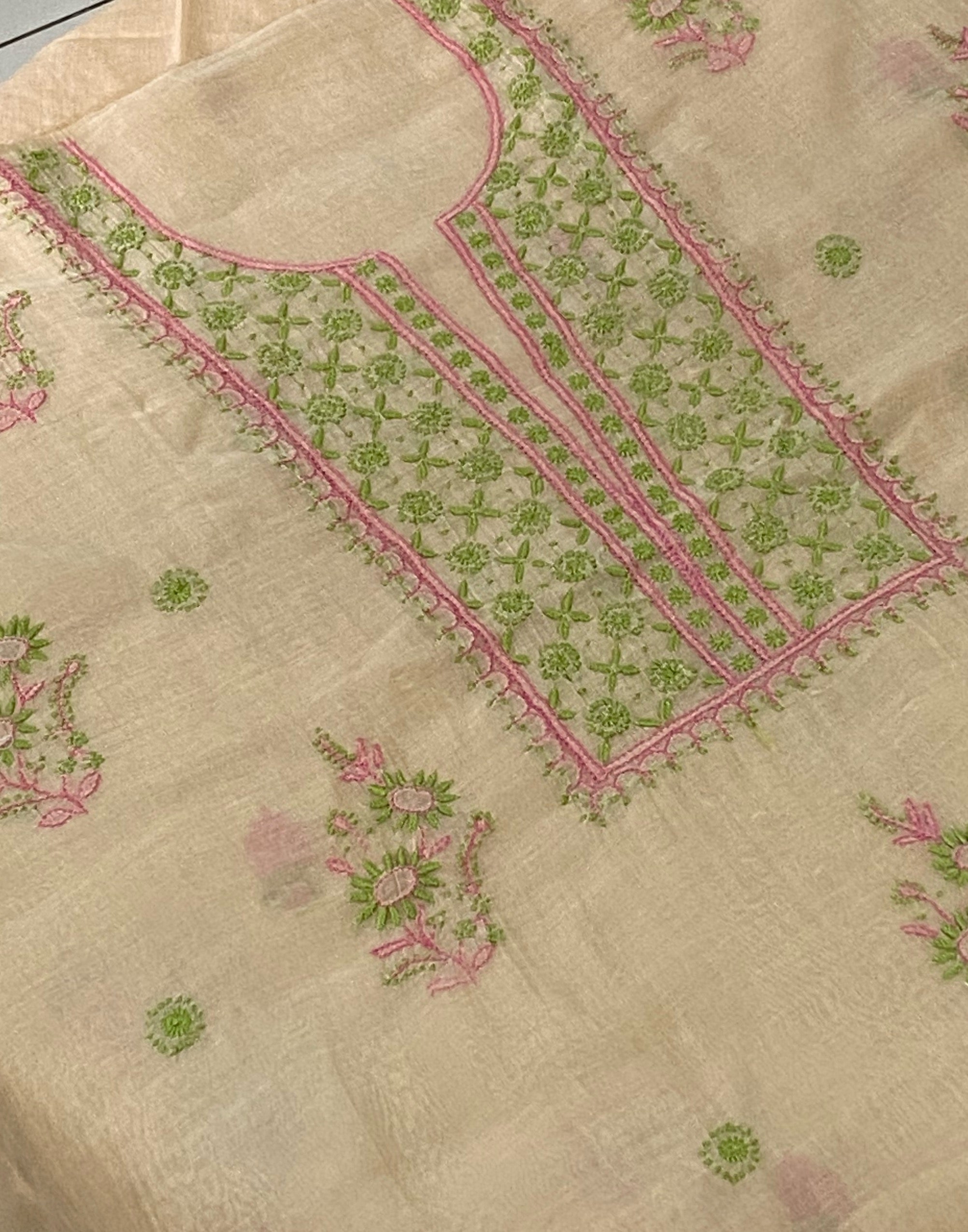 Premium Mul Chanderi 2 piece Chikankari Unstitched 2 piece Kurta and Dupatta set – Dark beige Gharana