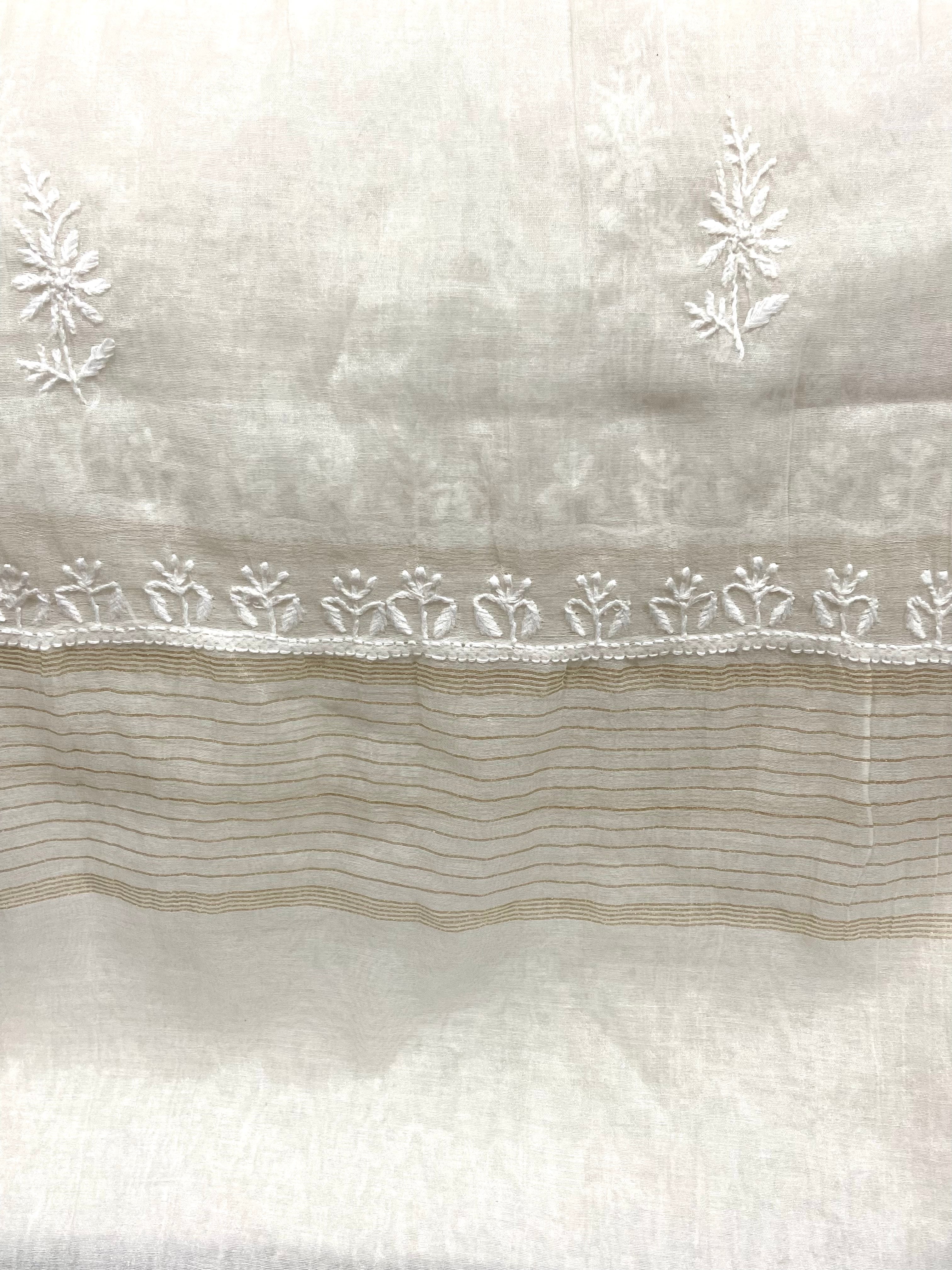 Chanderi Chikankari Dupatta- White Gharana
