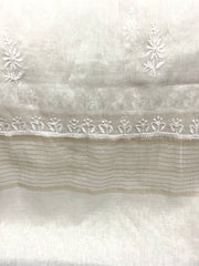 Chanderi Chikankari Dupatta- White Gharana