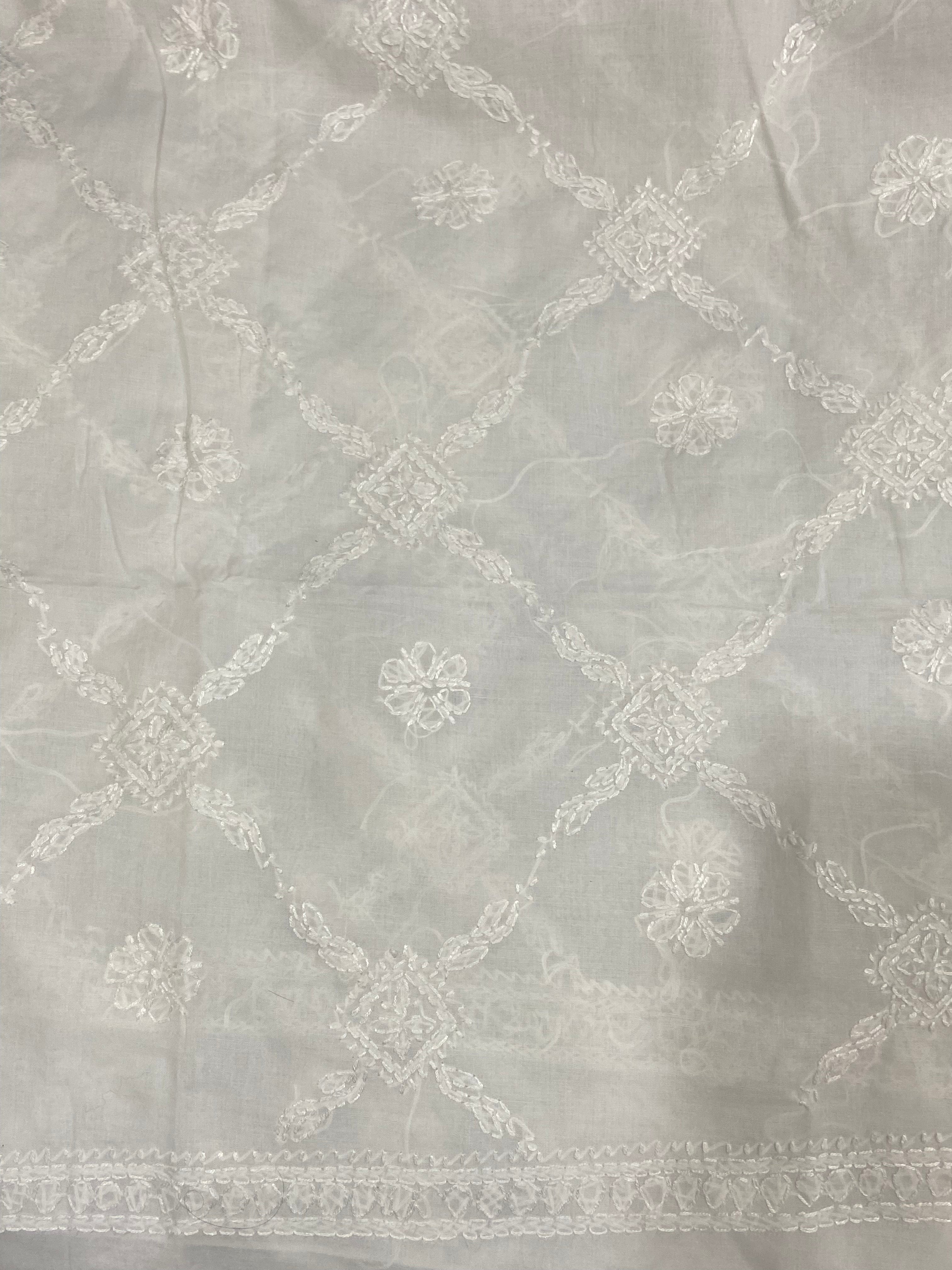 Mul Cotton Chikankari Dupatta- White Gharana