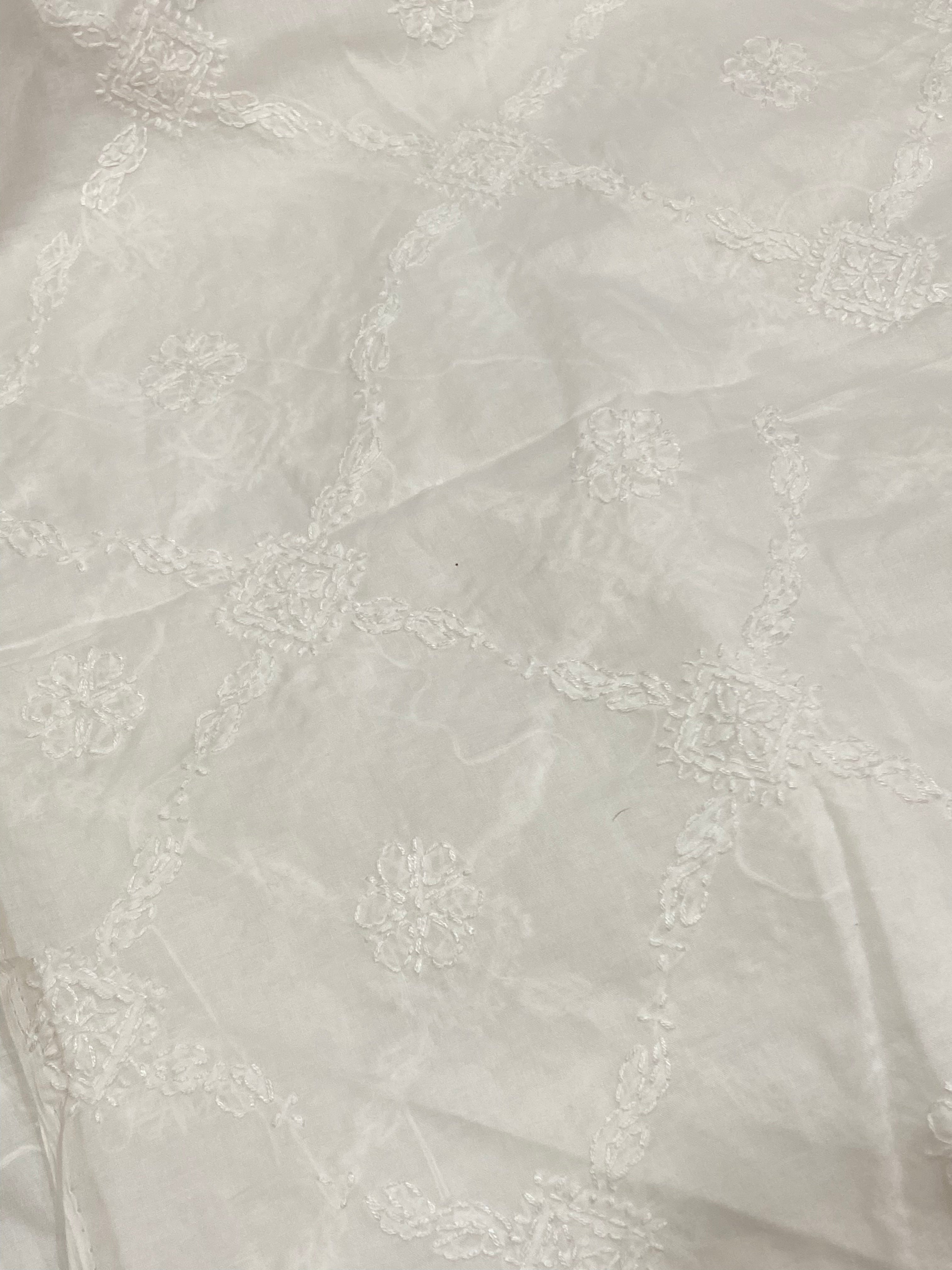 Mul Cotton Chikankari Dupatta- White Gharana