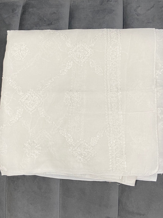 Cotton Chikankari Dupatta- White Gharana