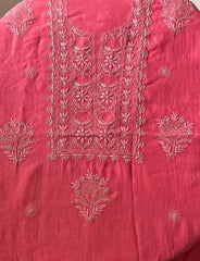 Premium Mul Chanderi 2 piece Chikankari Unstitched Kurta and Dupatta set – Deep Pink Gharana