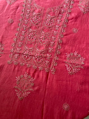 Premium Mul Chanderi 2 piece Chikankari Unstitched Kurta and Dupatta set – Deep Pink Gharana