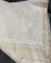 Chanderi Chikankari Dupatta heavy work- White Gharana