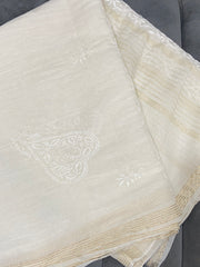 Chanderi Chikankari Dupatta heavy work- White Gharana