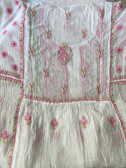 Premium Mulchanderi Chikankari 2 piece Semi Stitched Tunic and Dupatta set - White in coloured thread