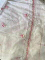 Premium Mulchanderi Chikankari 2 piece Semi Stitched Tunic and Dupatta set - White in coloured thread