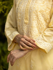 Sahiba Chikankari Pastel Yellow Cotton Kurta with Bakhiya work Gharana