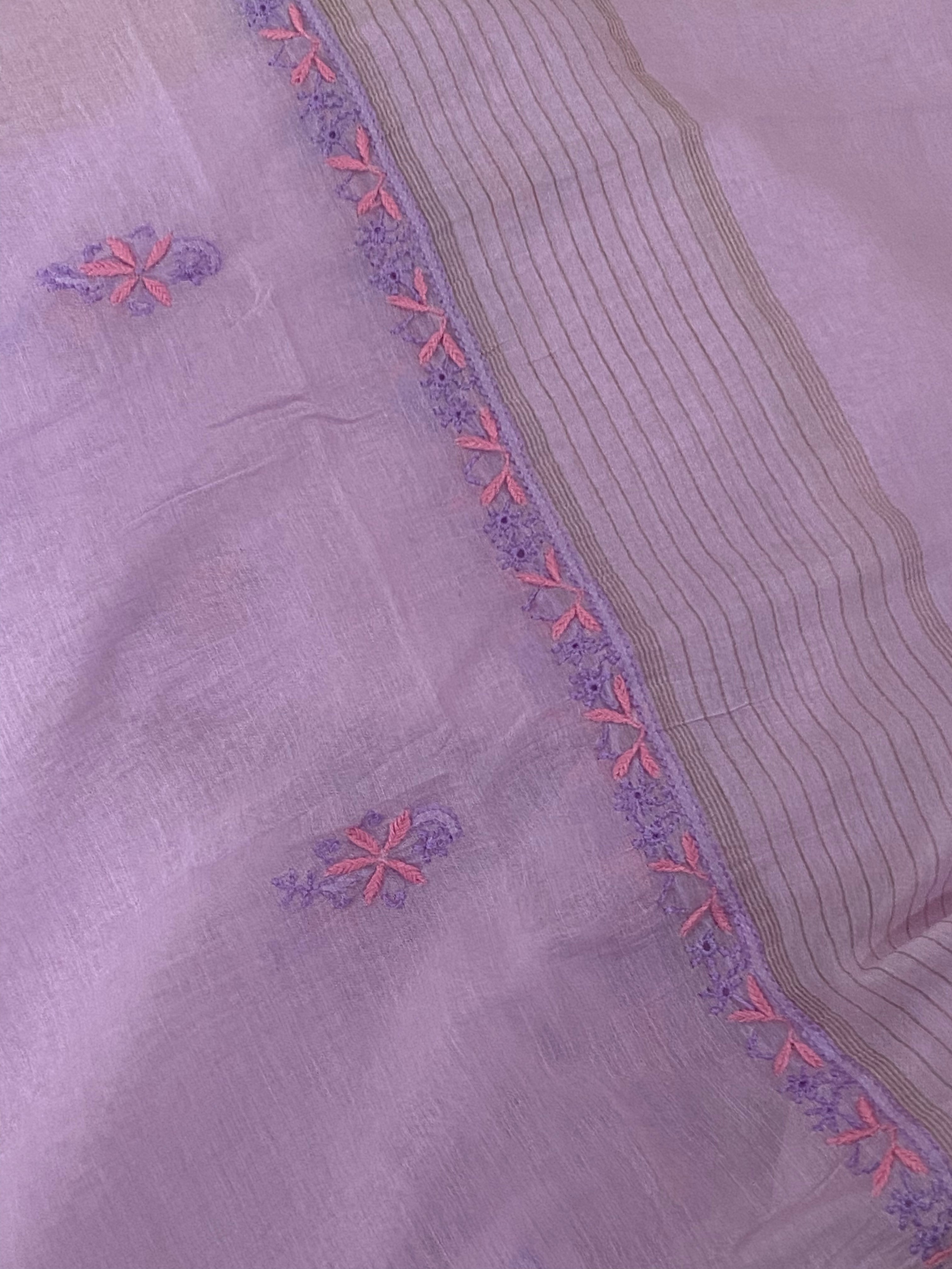 Premium Mul Chanderi 2 piece Chikankari Unstitched Kurta and Dupatta set - Lavender Gharana